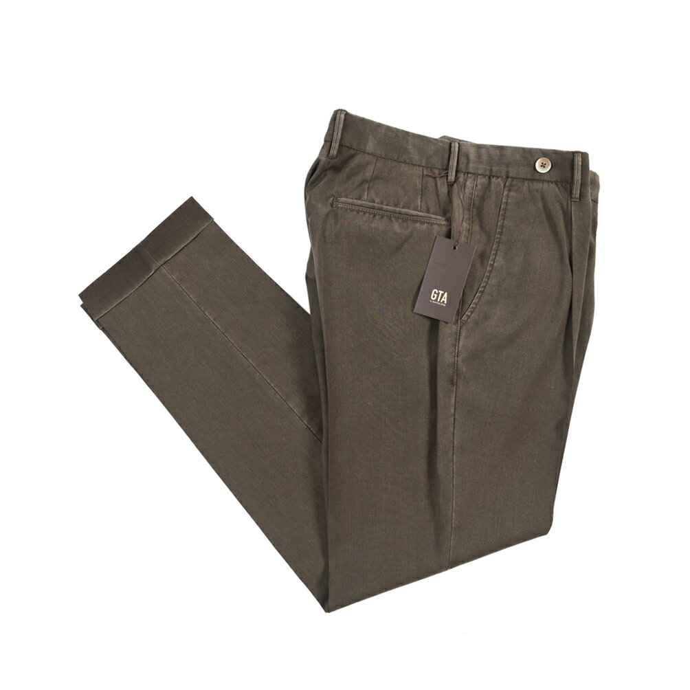 樂天商城 - 【春夏先行セール】【40％OFF】 ジーティーアー GTA BYRON バイロン SLIM スリム ウールスラックス ワンタック グルカパンツ 春夏 メンズ 製品染め ヴァージンウール 100% ダークブラウン イタリア ブランド