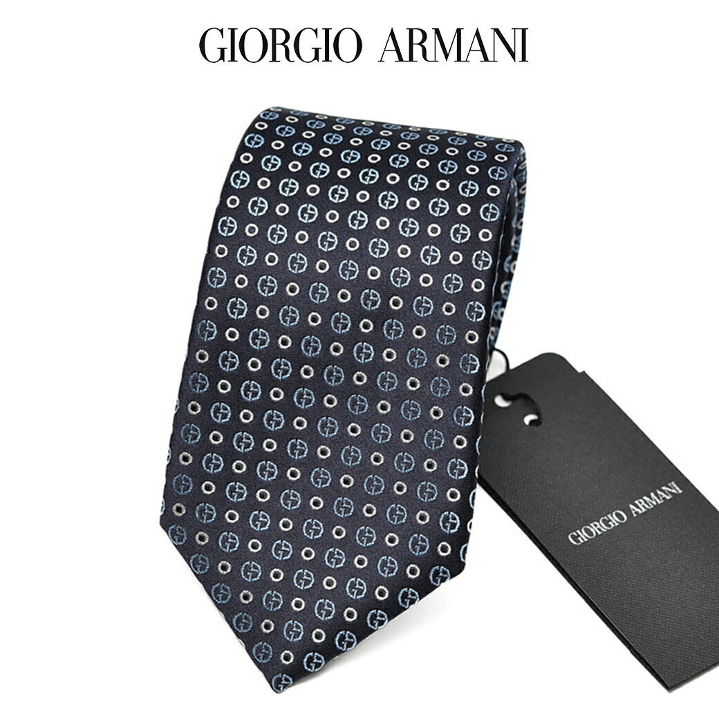 【SALE】【ポイント20倍】 ジョルジオ アルマーニ GIORGIO ARMANI ネクタイ オールシーズン メンズ シルク 100% 総柄 ロゴ ネイビー イタリア ブランド MADE IN ITALY ビジネス ギフト プレゼント ラッピング無料