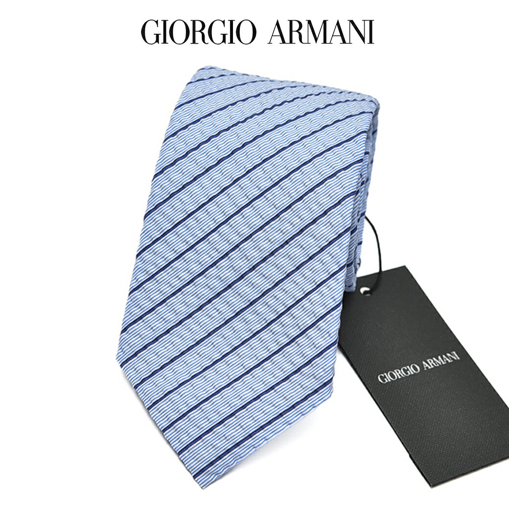 【P10倍】【SALE】 ジョルジオ アルマーニ GIORGIO ARMANI ネクタイ 春夏 メンズ コットン 100% シアサッカー レジメンタル ライトブルー イタリア ブランド MADE IN ITALY ビジネス ギフト プレゼント ラッピング無料