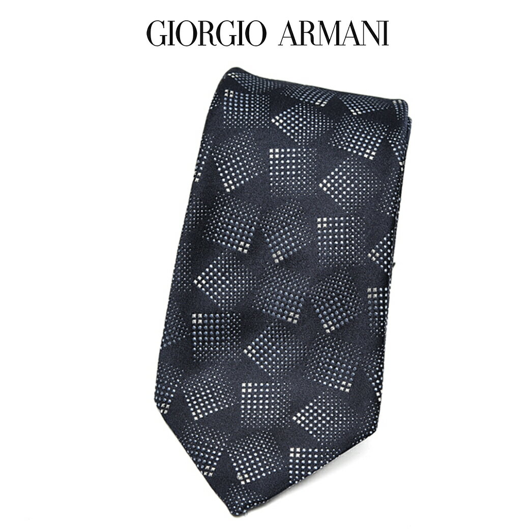 【SALE】【ポイント20倍】 ジョルジオ アルマーニ GIORGIO ARMANI ネクタイ オールシーズン メンズ シルク 100% 総柄 ブルー×ネイビー イタリア ブランド MADE IN ITALY ビジネス ギフト プレゼント ラッピング無料