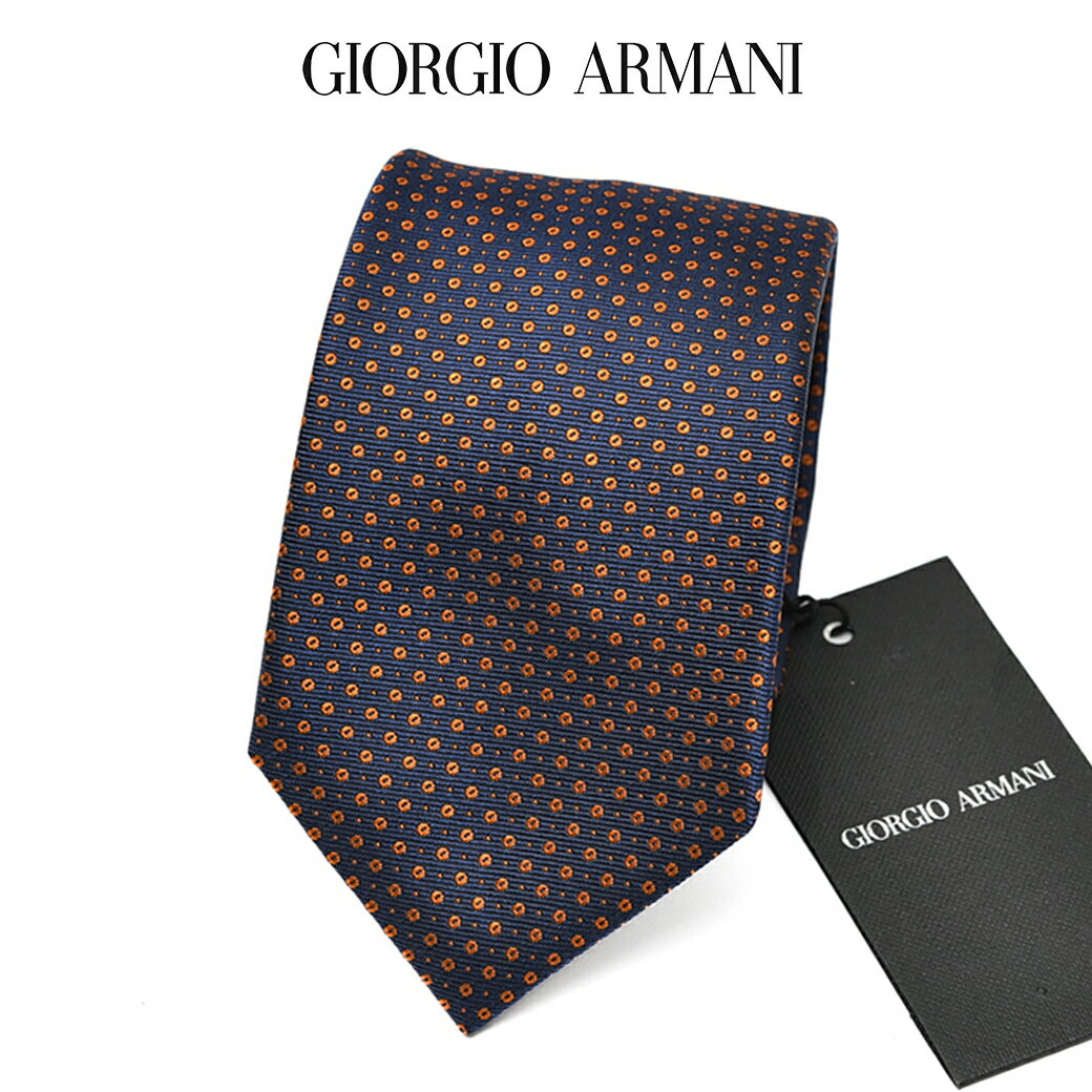 【SALE】【ポイント20倍】 ジョルジオ アルマーニ GIORGIO ARMANI ネクタイ オールシーズン メンズ シルク 100% ピンドット ネイビー×オレンジ イタリア ブランド MADE IN ITALY ビジネス ギフト プレゼント ラッピング無料