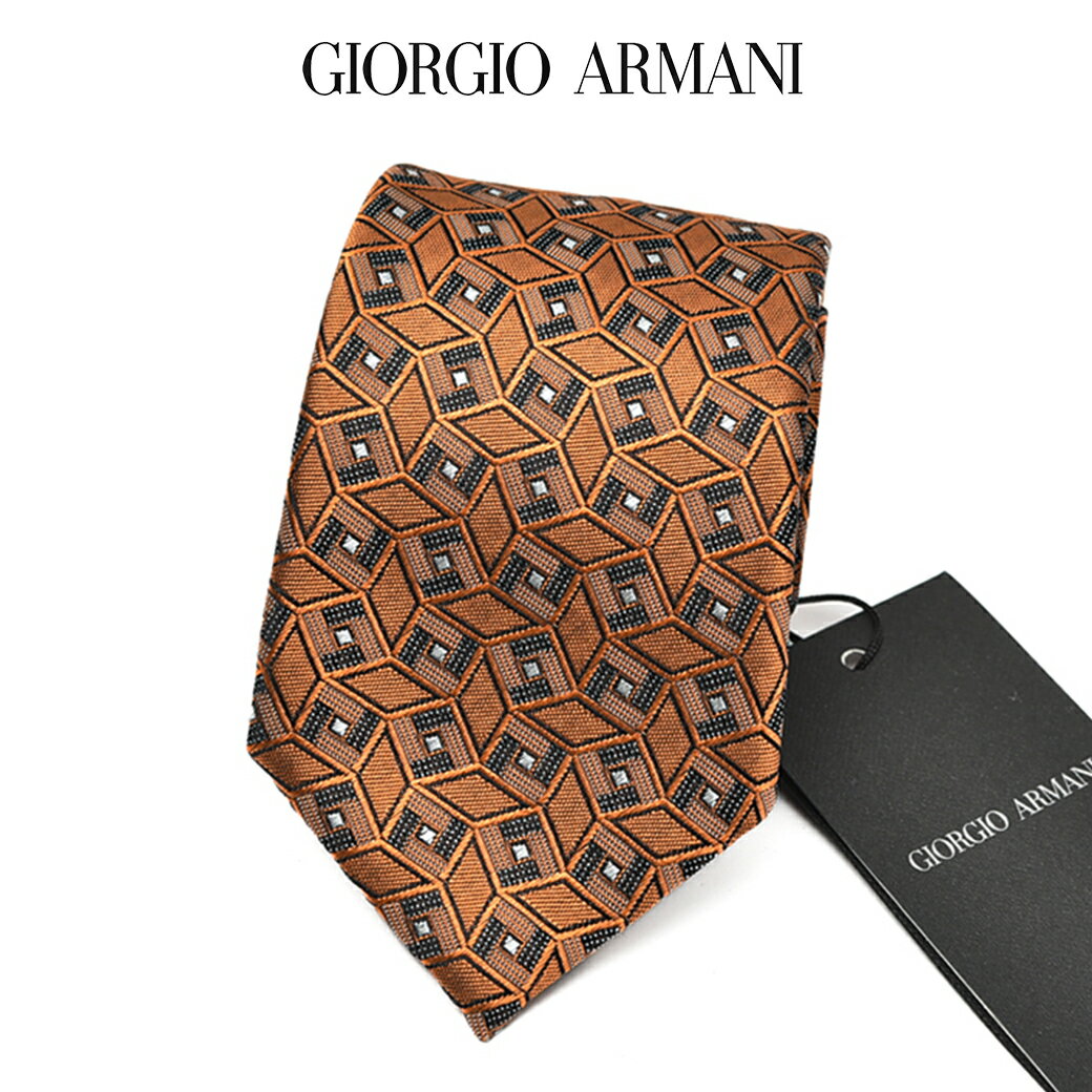 【SALE】【ポイント20倍】 ジョルジオ アルマーニ GIORGIO ARMANI ネクタイ オールシーズン メンズ シルク 100% 総柄 オレンジ イタリア ブランド MADE IN ITALY ビジネス ギフト プレゼント ラッピング無料