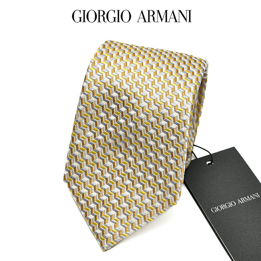 《冬セール》【P20倍】 ジョルジオ アルマーニ GIORGIO ARMANI ネクタイ オールシーズン メンズ シルク 100% 総柄 織柄 イエロー×ライトブラウン イタリア ブランド HANDMADE IN ITALY ビジネス ギフト プレゼント ラッピング無料