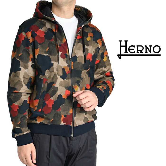 楽天ガルダローバミラノ【半額以下】 ヘルノ HERNO SPRING CAMO SWEATER ジップアップ スウェットシャツ フーディーパーカー 長袖 春夏 メンズ コットン 100％ マルチカラー カモフラ イタリア ブランド