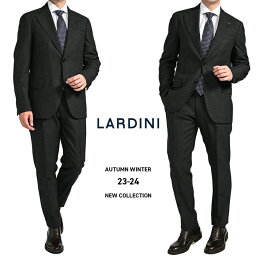 ラルディーニ スーツ 【SALE】 ラルディーニ LARDINI 23-24AW さらにお値下げ！ テーラードスーツ ワイドラペル 2Bシングルジャケット ワンタック スラックス 秋冬 メンズ ウール ダークグレー グレンチェック イタリア ブランド ブートニエール