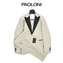 【SALE】 パオローニ PAOLONI 3ピース タキシードスーツ 1Bシングル ピークドラペル ジャケット ジレ スラックス オールシーズン メンズ ヴァージンウール ストレッチ グレージュ イタリア ブランド ブートニエール 3610AW438C(4)