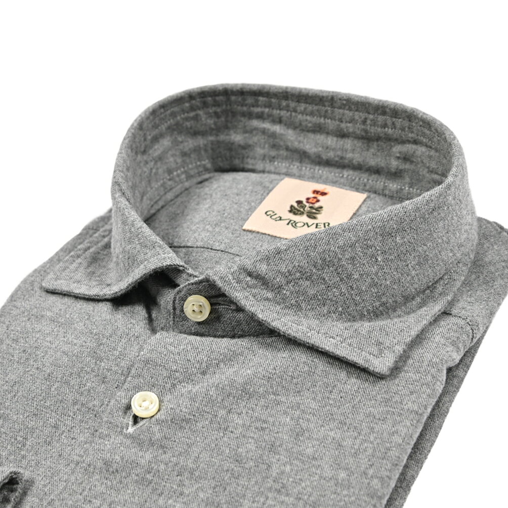 Rakuten - 【SALE】 ギローバー GUY ROVER ドレスシャツ カジュアルシャツ ワイドカラー 長袖 メンズ コットン 100% グレーイタリア ブランド