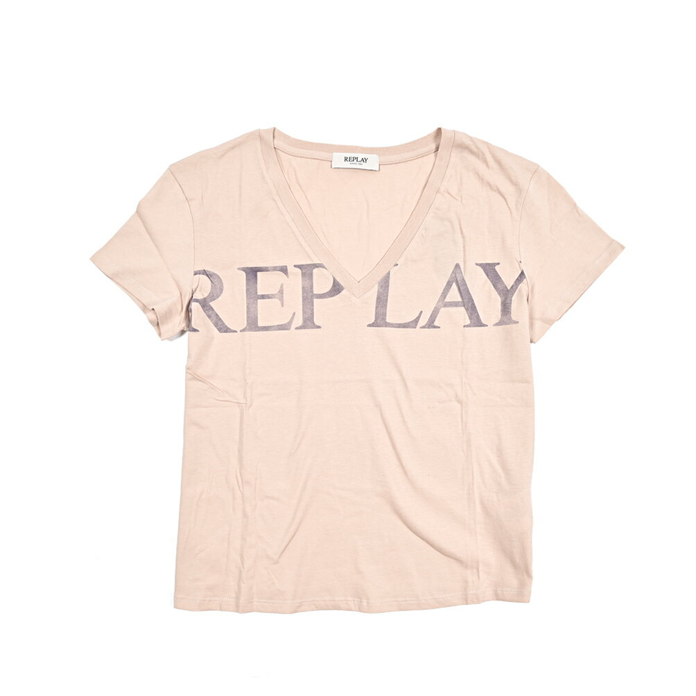 【半額以下】【70％OFF】 リプレイ REPLAY ロゴ Tシャツ カットソー 半袖 Vネック ワイドシルエット 春夏 レディース コットン 100% ロゴ ピンク イタリア ブランド