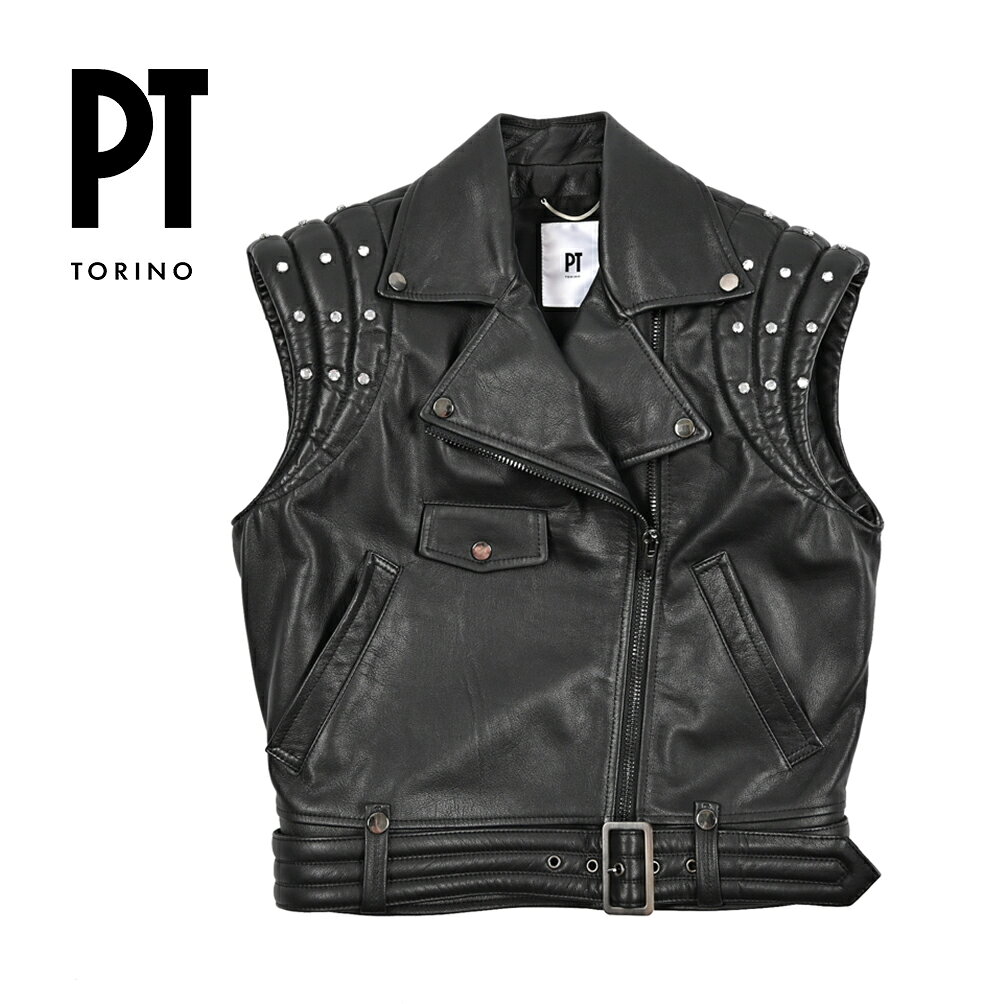 ピーティートリノ PT TORINO ダブルレザーライダース ベスト 秋冬 春 3シーズン レディース レザー 100% ブラック イタリア ブランド MADE IN ITALY PT01