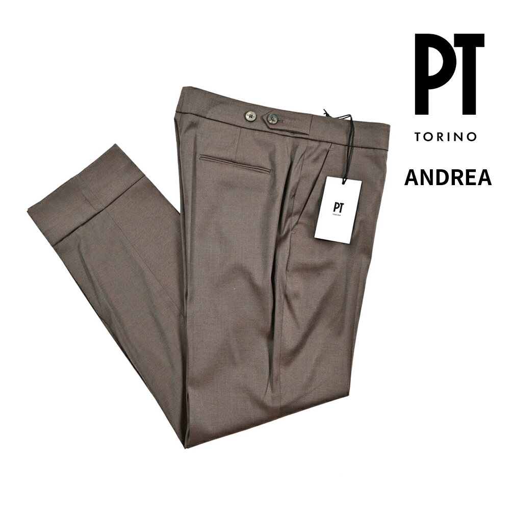 Rakuten - 【SALE】 ピーティートリノ PT TORINO ANDREA アンドレア ベルトレス スラックス ノータック ストレッチパンツ 秋冬 春 3シーズン レディース ヴァージンウール ビスコース ソラーロ ブラウン イタリア ブランド PT01