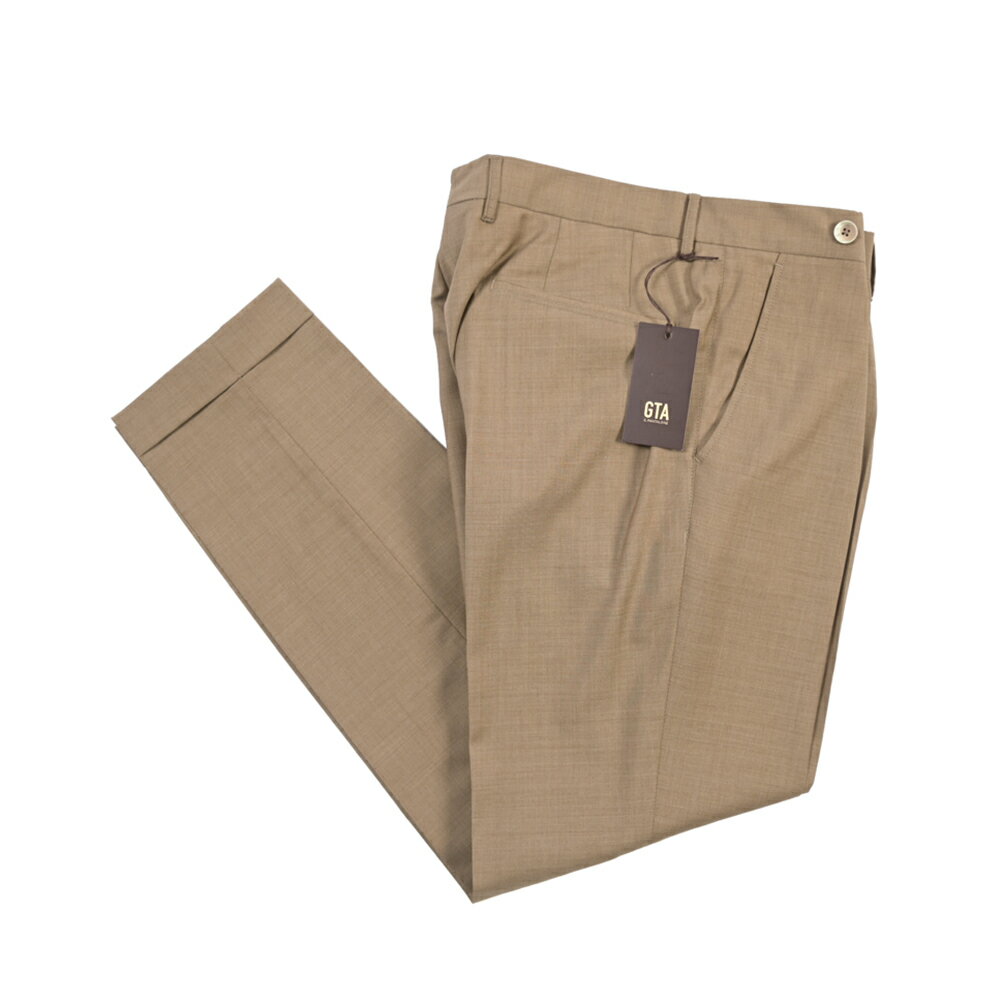 樂天商城 - 【春夏先行セール】【40％OFF】 ジーティーアー GTA BYRON バイロン SLIM スリム ウールスラックス ワンタック パンツ 春夏 メンズ ウール 100% ライトブラウン イタリア ブランド