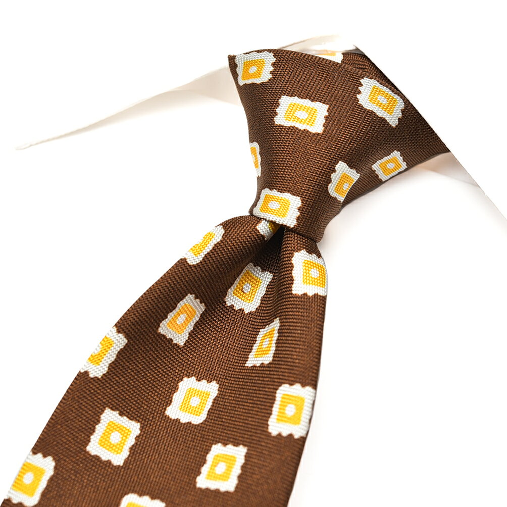Rakuten - 【SALE】【半額以下】【P10倍】 バルバ BARBA ネクタイ セッテピエゲ メンズ シルク 100% 総柄 ブラウン イタリア ブランド HAND MADE IN ITALY ビジネス ギフト プレゼント ラッピング無料