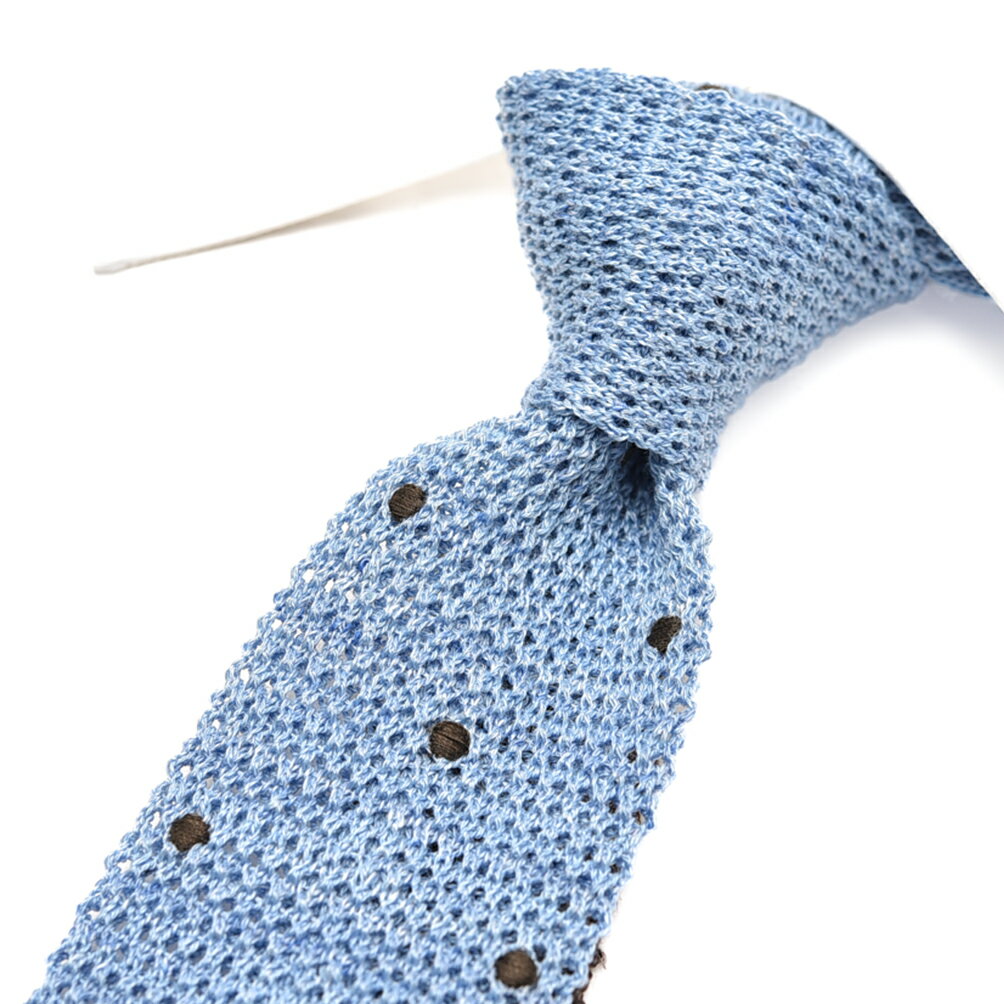 Rakuten - 【SALE】【P20倍】 バルバ BARBA ネクタイ ニットタイ メンズ cucito a mano 手縫い仕立て コットン リネン ドット ライトブルー イタリア ブランド MADE IN ITALY ビジネス ギフト プレゼント ラッピング無料