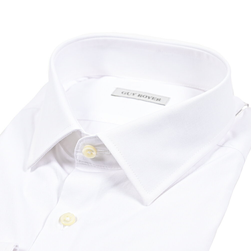 Rakuten - 【SALE】 ギローバー GUY ROVER ドレスシャツ ワイシャツ レギュラーカラー 長袖 メンズ コットンストレッチ ホワイト 白 イタリア ブランド