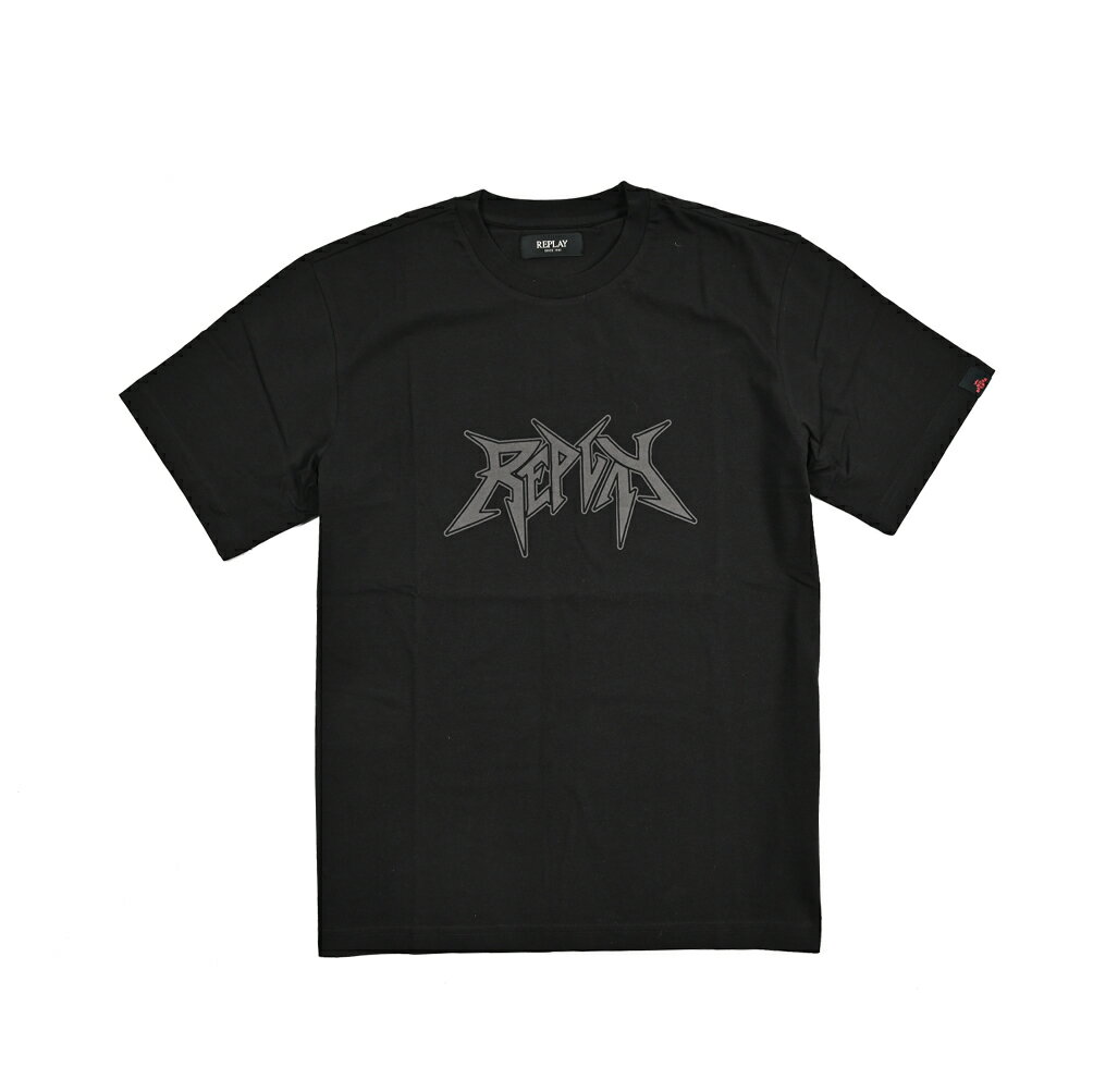 Rakuten - 【SALE】【半額以下】【70％OFF】 リプレイ REPLAY ロゴ Tシャツ カットソー 半袖 クルーネック メンズ コットン 100% ロゴ ブラック イタリア ブランド