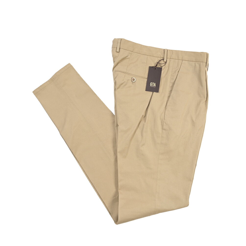 樂天商城 - 【春夏先行セール】【40％OFF】 ジーティーアー GTA 772 L SLIM スリム コットンスラックス ワンタック チノ パンツ 春夏 メンズ コットン ストレッチ ベージュ イタリア ブランド