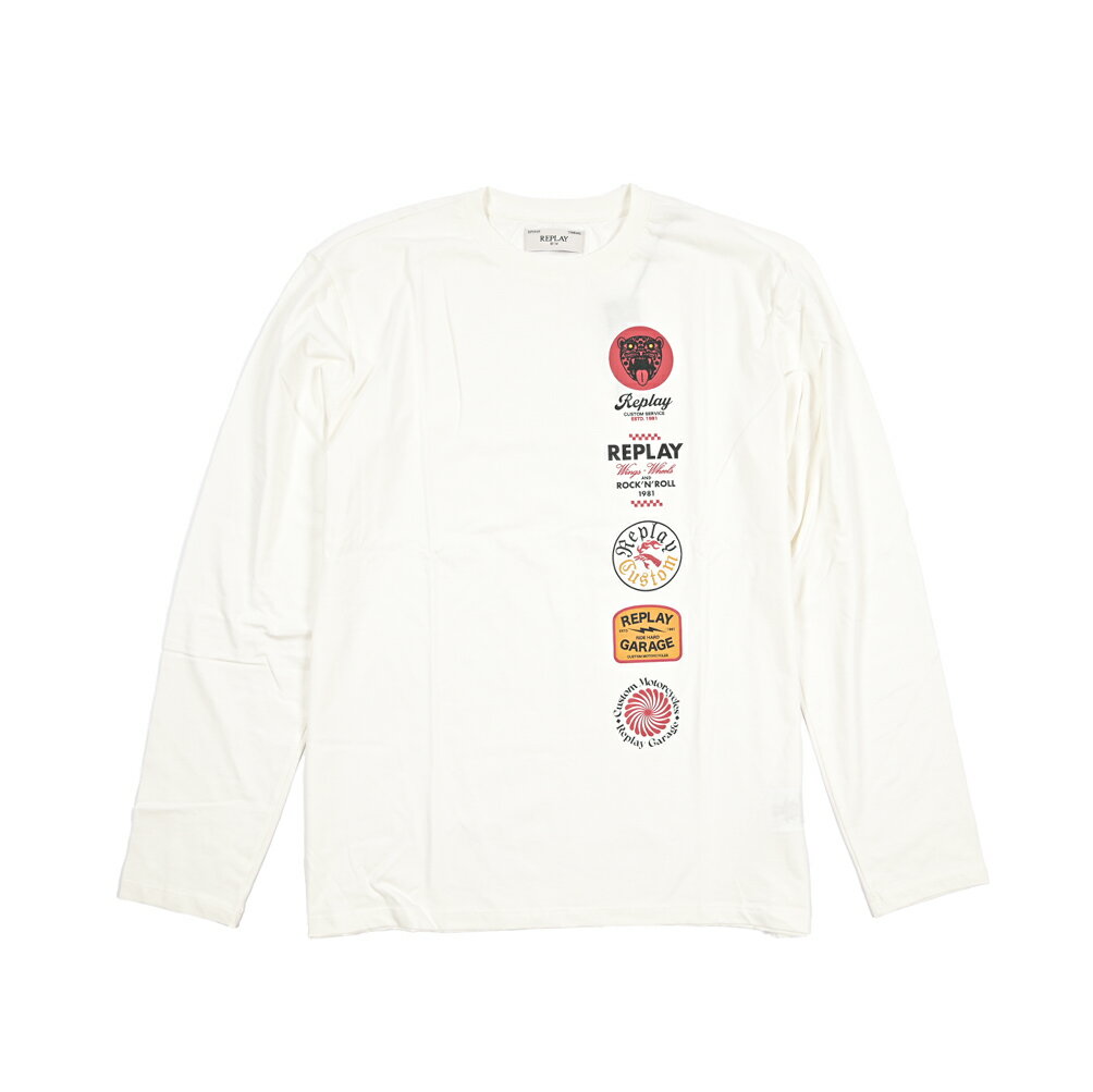 Rakuten - 【半額以下】【60％OFF】 リプレイ REPLAY 長袖 Tシャツ ロンT カットソー クルーネック 春夏 メンズ コットン 100% ロゴ ホワイト イタリア ブランド