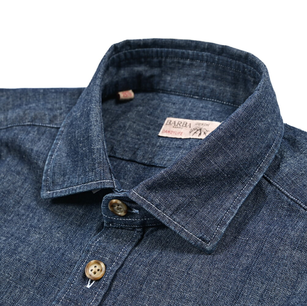 Rakuten - 【春夏先行セール】【半額以下】 バルバ BARBA DANDYLIFE DENIM デニムシャツ カジュアルシャツ ワイドカラー 胸ポケット 長袖 メンズ コットン 100% ネイビー イタリア ブランド MADE IN ITALY