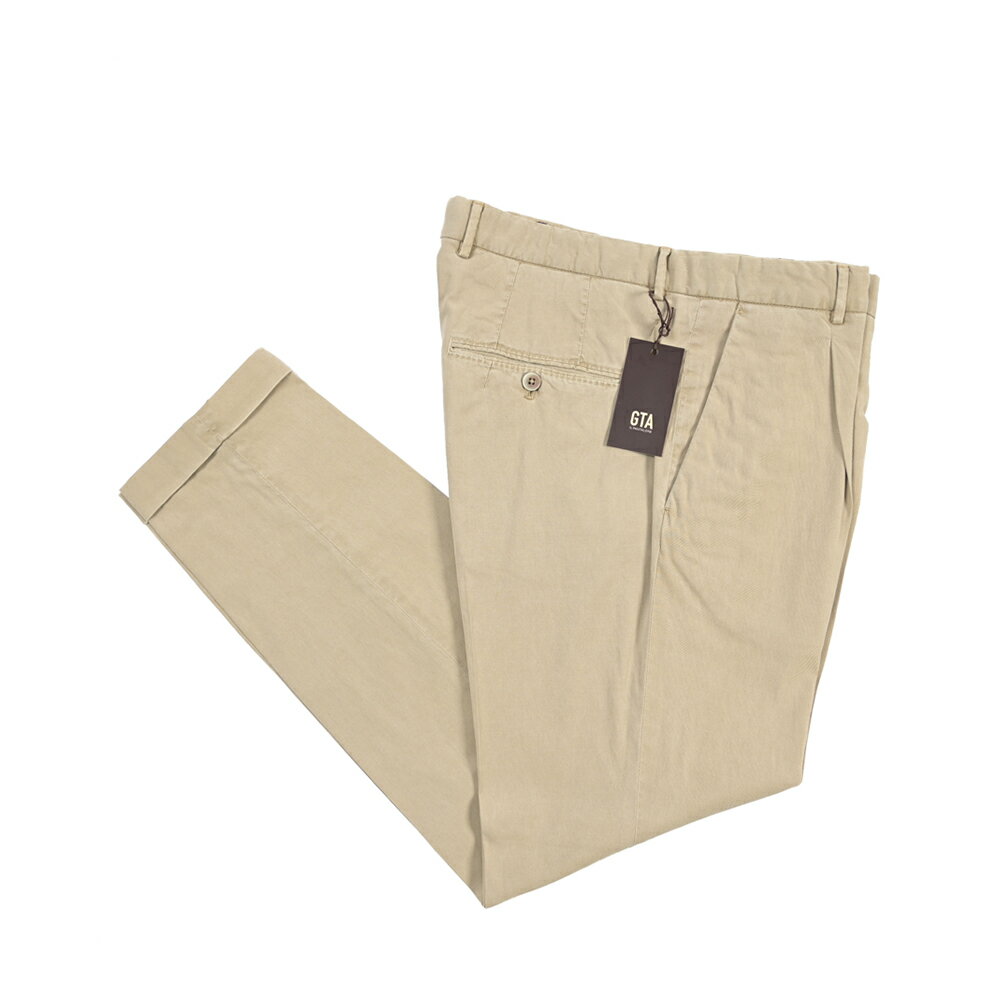 樂天商城 - 【春夏先行セール】【40％OFF】 ジーティーアー GTA 772 SLIM スリム コットンスラックス ワンタック チノ パンツ 春夏 メンズ ライクラ コットン ストレッチ ベージュ イタリア ブランド