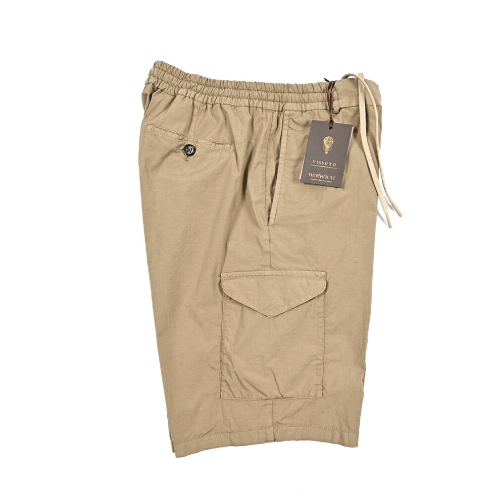 【半額以下】 ベルウィッチ BERWICH BER_MUDA SAFARI-GD バミューダ サファリ 麻混ショーツ カーゴ ハーフパンツ ショートパンツ ドローコード 春夏 メンズ コットン リネン ストレッチ ベージュ イタリア ブランド MADE IN ITALY