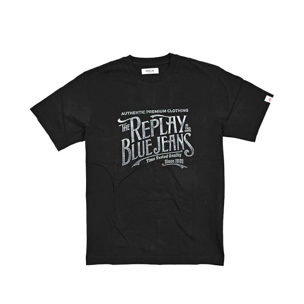 Rakuten - 【半額以下】【60％OFF】 リプレイ REPLAY ロゴ Tシャツ カットソー 半袖 クルーネック 春夏 メンズ コットン 100% ロゴ ブラック イタリア ブランド