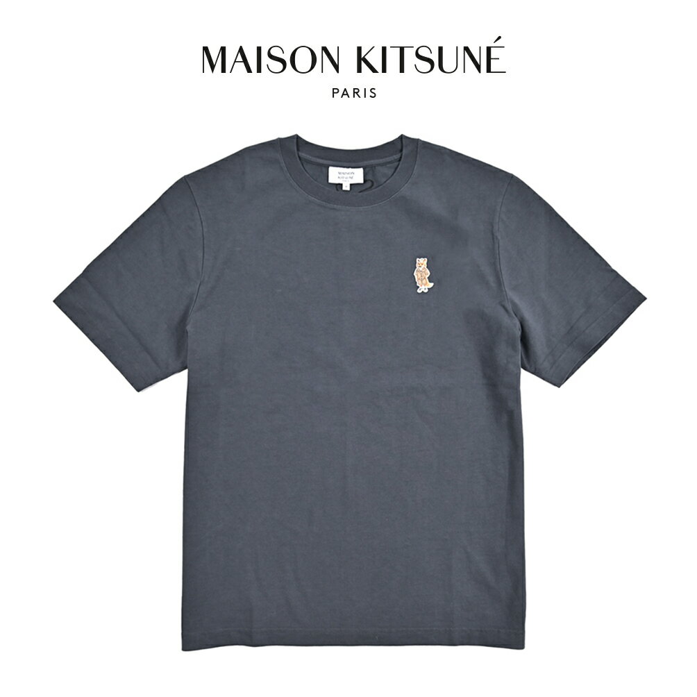 【P10倍】 メゾンキツネ MAISON KITSUNE 【2026年 春夏新作】 ドレスドフォックス ジャージーTシャツ クルーネック コンフォートフィット 半袖 春夏 メンズ オーガニックコットン 100 刺繍パッチ ブルーグレー フランス パリ ブランド