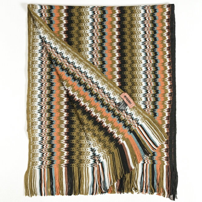 MISSONI ミッソーニ 【送料無料】ストール マフラー メンズ レディース 秋冬 ウール アクリル マルチ ストライプ カーキ オレンジ ブラウン／イタリア ブランド 専用ギフトケース【あす楽対応_関東】