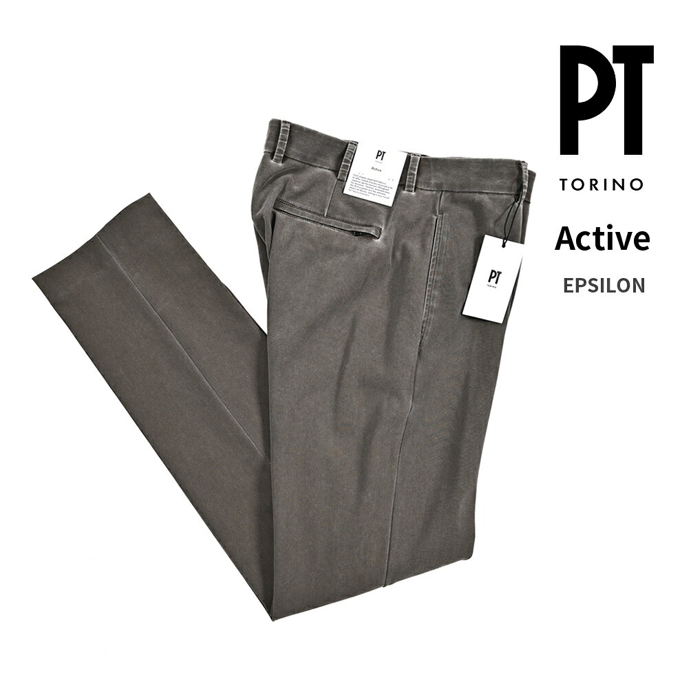 【SALE】【半額以下】 ピーティートリノ PT TORINO 【2025-26年 秋冬新作】 Active アクティブ EPSILON イプシロン スラックス ストレッチパンツ ノータック 秋冬 メンズ KINETIC FABRIC 高機能ナイロン モールスキン グレー