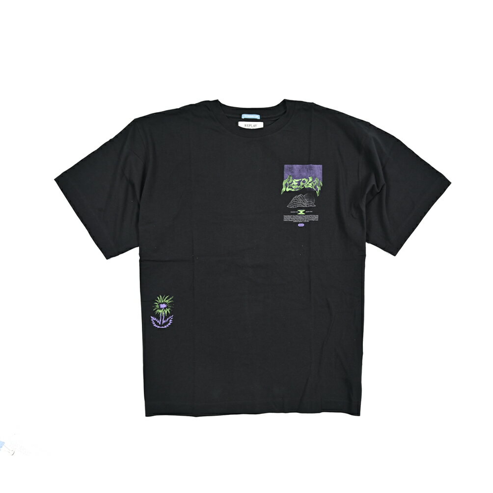 Rakuten - 【半額以下】【70％OFF】 リプレイ REPLAY ロゴ Tシャツ カットソー 半袖 クルーネック ワイドシルエット 春夏 レディース オーガニックコットン 100% ロゴ ブラック イタリア ブランド