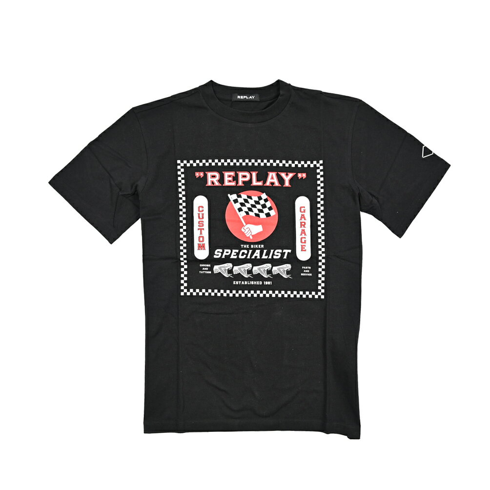 Rakuten - 【半額以下】【70％OFF】 リプレイ REPLAY ロゴ Tシャツ カットソー 半袖 クルーネック 春夏 メンズ コットン 100% ロゴ ブラック イタリア ブランド