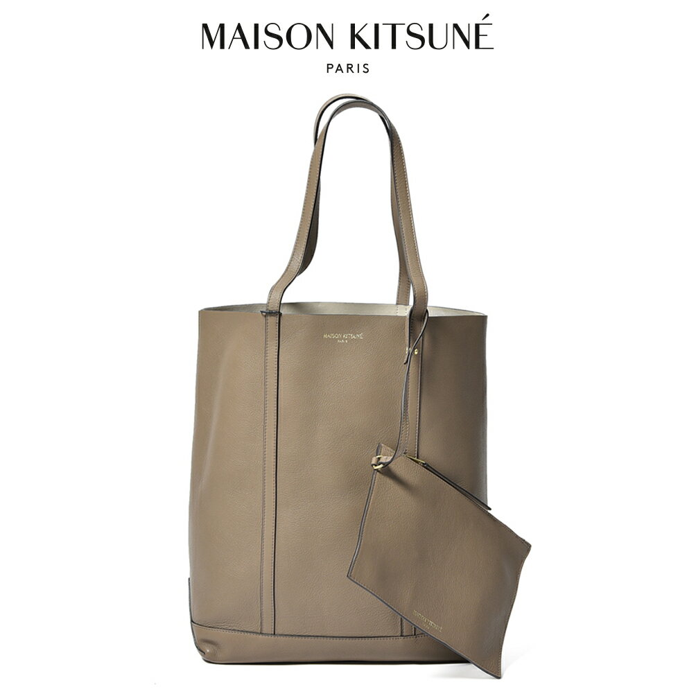 【P10倍】 メゾンキツネ MAISON KITSUNE 【2026年 春夏新作】 レザートートバッグ メンズ レディース ユニセックス レザー 100% グレージュ フランス パリ ブランド