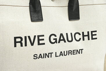 サンローラン SAINT LAURENT 【送料無料】【2020年 春夏新作】RIVEGAUCHE リヴ・ゴーシュ トートバッグ リネン レザー ホワイト ブラック ロゴ／パリ ブランド MADE IN ITALY【ポイント10倍】【あす楽対応_関東】