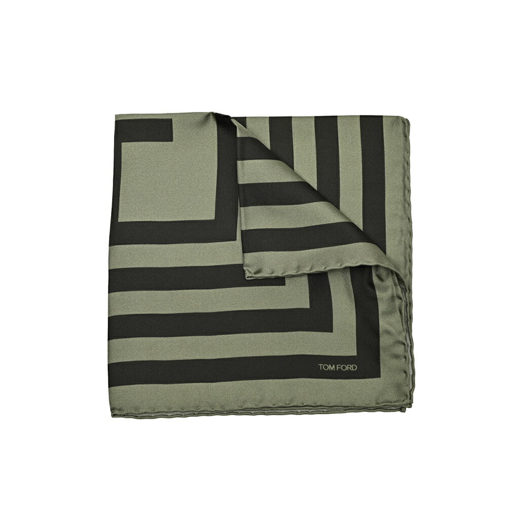トムフォード TOM FORD ポケットチーフ メンズ シルク 100% 幾何柄 カーキグリーン イタリア ブランド MADE IN ITALY フォーマル パーティー 結婚式 ギフト プレゼント