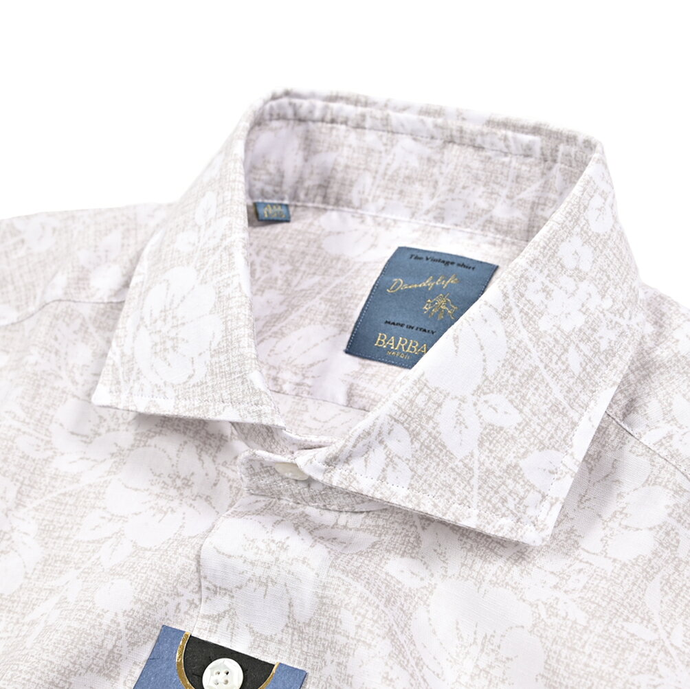 樂天商城 - 【春夏先行セール】【半額以下】 バルバ BARBA DANDYLIFE The Vintage Shirt 麻混 ドレスシャツ カジュアルシャツ ホリゾンタルカラー 長袖 メンズ レーヨン リネン ボタニカル 総柄 ベージュ イタリア ブランド MADE IN ITALY