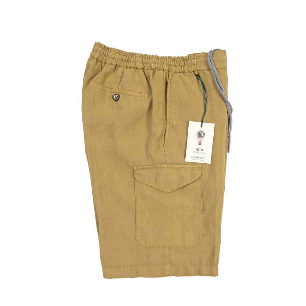 樂天商城 - 【春夏先行セール】【33％OFF】 ベルウィッチ BERWICH BERMUDA SAFARI バミューダ サファリ 麻ショーツ ノータック ハーフ カーゴパンツ ショートパンツ 春夏 メンズ リネン 100% ベージュ イタリア ブランド MADE IN ITALY