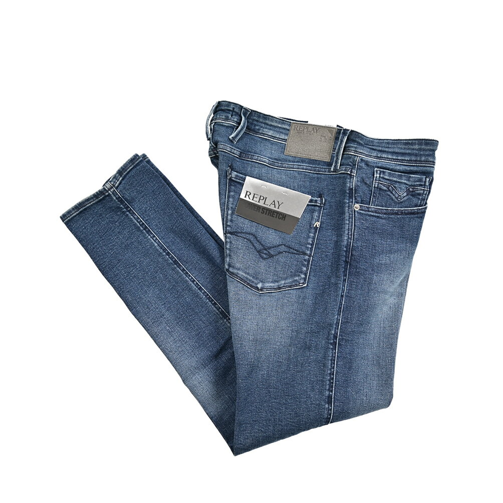 Rakuten - 【SALE】【半額以下】 リプレイ REPLAY ANBASS アンバス デニムジーンズ ストレッチパンツ メンズ SLIM FIT スリムフィット POWER STRETCH コットン ブルー イタリア ブランド M914