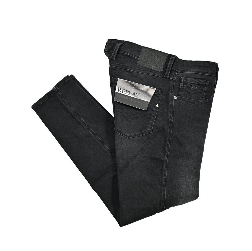 Rakuten - 【SALE】【半額以下】 リプレイ REPLAY ANBASS アンバス デニムジーンズ ストレッチパンツ メンズ SLIM FIT スリムフィット POWER STREYCH パワーストレッチ コットン ブラック イタリア ブランド MG914