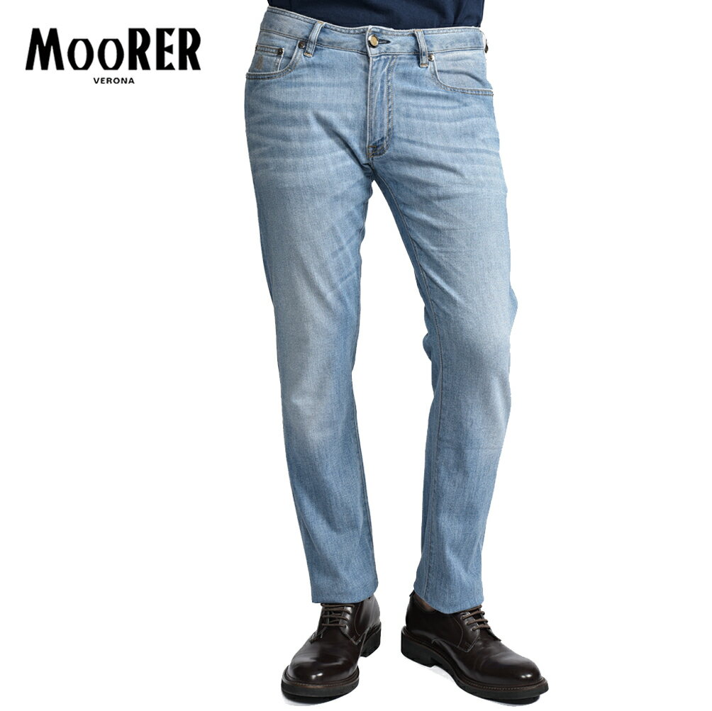 Rakuten - 【春夏先行セール】【半額以下】 ムーレー MOORER CREDI-PS705 デニムジーンズ 5ポケット パンツ メンズ スリムフィット Japanese Fabric コットンストレッチ ライトブルー イタリア ブランド MADE IN ITALY