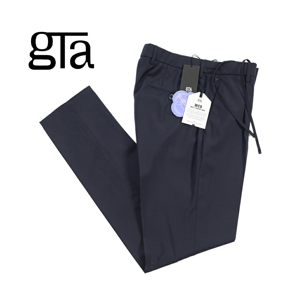  ジーティーアー GTA HERRICK JOG エリック ウールスラックス ワンタック ジョガーパンツ インドローコード 春夏 メンズ WAIST COMFORT BAND ヴァージンウール 100% ネイビー イタリア ブランド