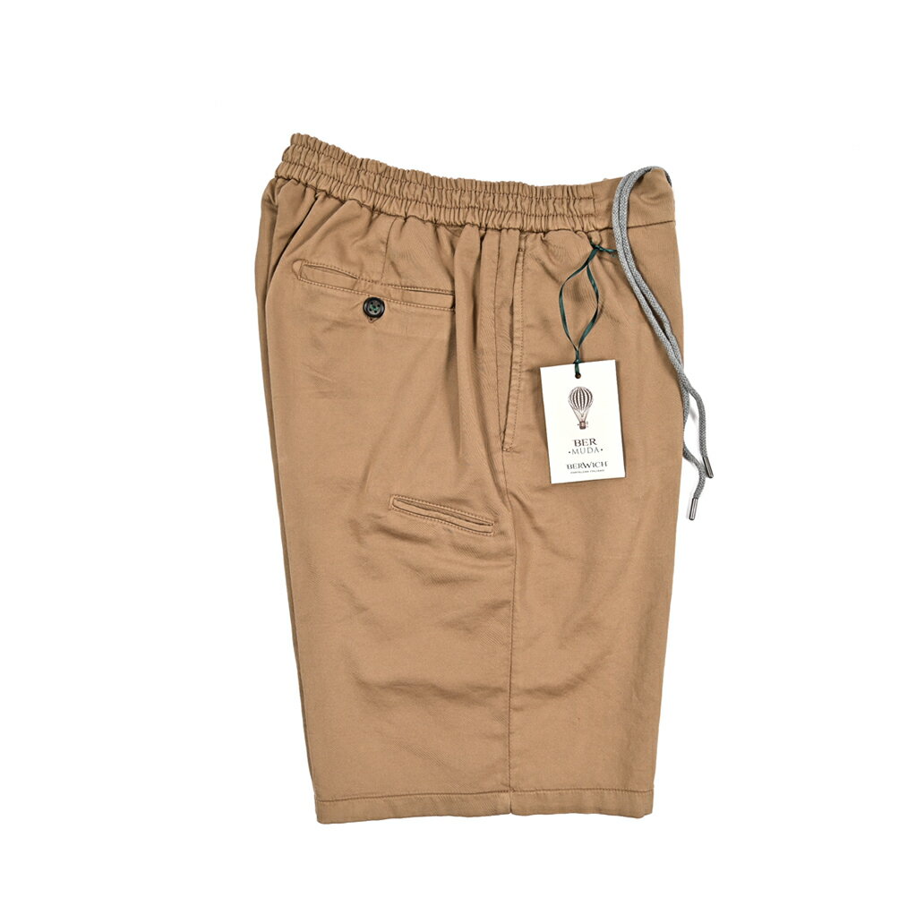 Rakuten - 【SALE】 ベルウィッチ BERWICH BER_MUDA JOGGER バミューダ ジョガー ショーツ ノータック ハーフパンツ ショートパンツ ドローコード 春夏 メンズ コットンストレッチ ブラウン イタリア ブランド MADE IN ITALY
