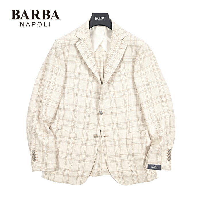 【新春初売り】【半額以下】 バルバ BARBA 【2026年 春夏新作】 JACKET JIM2 テーラードジャケット 2Bシングル 春夏 メンズ Loro Piana ロロピアーナ SOFTIME ヴァージンウール コットン シルク リネン チェック ベージュ MADE IN ITALY