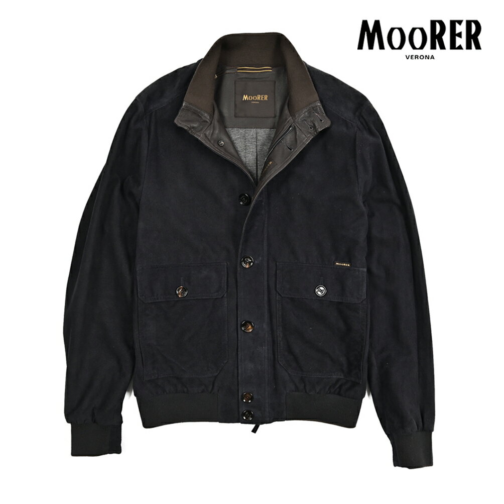 Rakuten - 【P10倍】 ムーレー MOORER 【2026年 春夏新作】 CARLOS-URP スエード レザージャケット ボンバージャケット パンチングレザー ブルゾン 春夏 メンズ アウター ラムレザー 100% ネイビー イタリア ブランド MADE IN ITALY