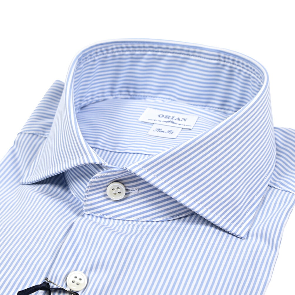 【秋冬先行セール】【P10倍】 オリアン ORIAN 【2025-26年 秋冬新作】 ドレスシャツ ワイシャツ ホリゾンタルカラー 長袖 メンズ Slim Fit スリムフィット コットンストレッチ ストライプ ブルー イタリア ブランド MADE IN ITALY(4)