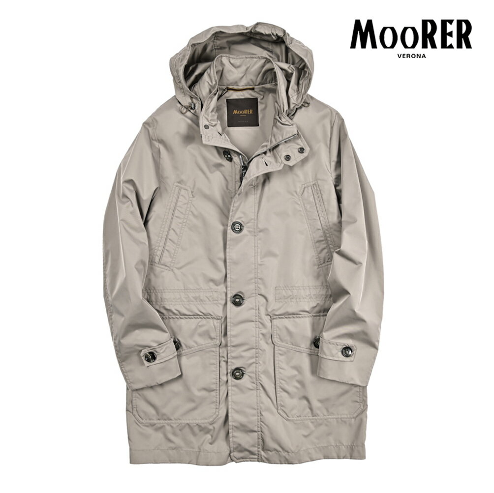 Rakuten - 【春夏先行セール】【半額以下】 ムーレー MOORER TORINO-WK スタンドカラーコート レインコート フード付き 春夏 メンズ ライトアウター ACQUA RESISTANT 撥水透湿 ポリエステル 100% グレージュ イタリア ブランド MADE IN ITALY