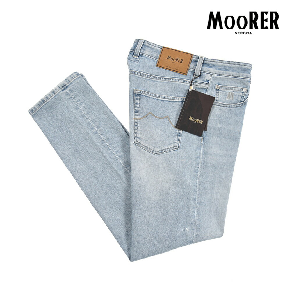 Rakuten - 【春夏先行セール】【半額以下】 ムーレー MOORER BANDINI-CY デニムジーンズ 5ポケット パンツ メンズ スリムストレート コットン ストレッチ ライトブルー イタリア ブランド MADE IN ITALY