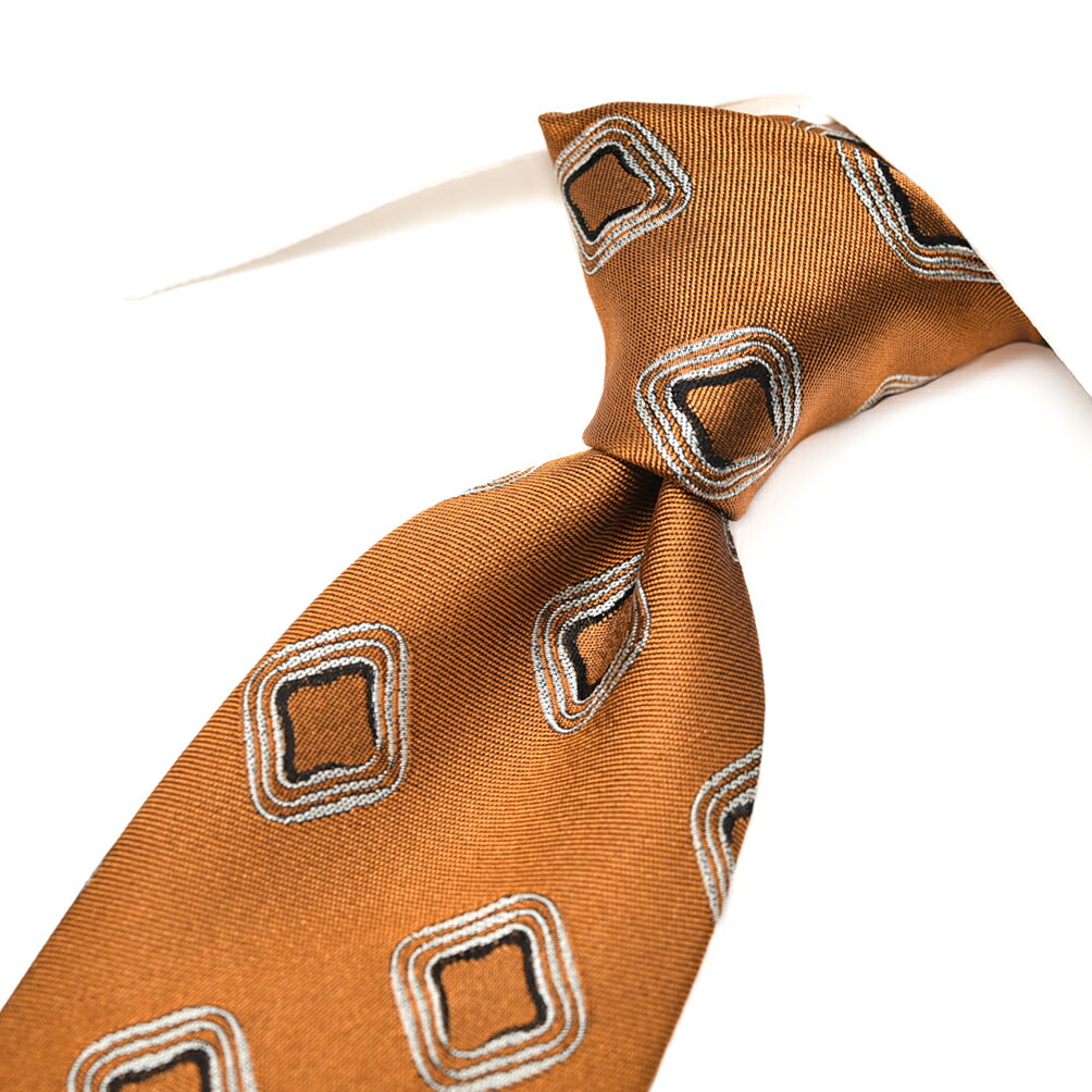 【P20倍】 バルバ BARBA ネクタイ セッテピエゲ メンズ シルク 100% 幾何柄 オレンジ イタリア ブランド HAND MADE IN ITALY ビジネス ギフト プレゼント ラッピング無料