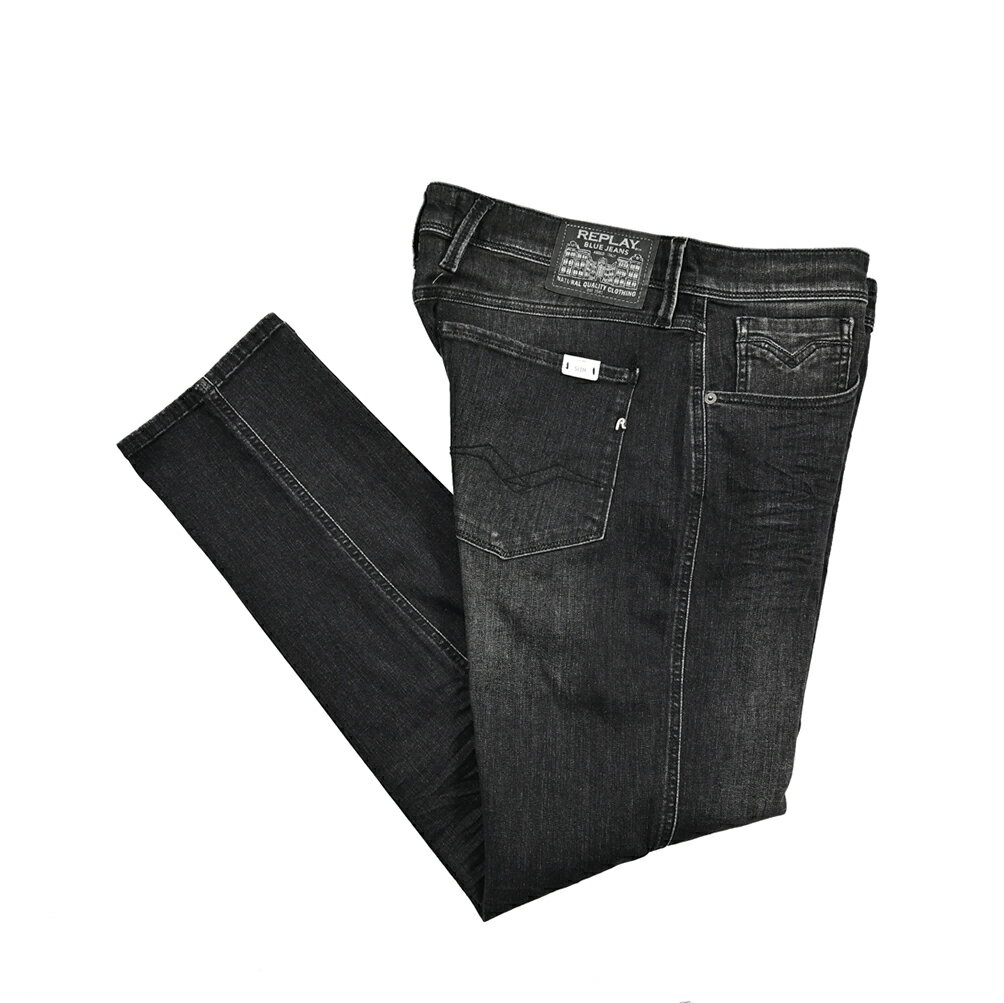 Rakuten - 【SALE】【半額以下】 リプレイ REPLAY ANBASS アンバス デニムジーンズ ストレッチパンツ メンズ SLIM FIT スリムフィット コットン ブラック イタリア ブランド M914Y