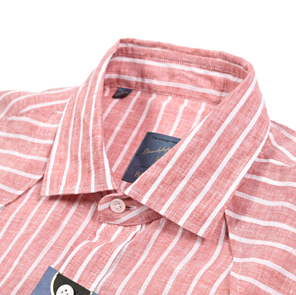 【春夏先行セール】【半額以下】 バルバ BARBA DANDYLIFE The Vintage Shirt 麻シャツ ドレスシャツ カジュアルシャツ ワイドカラー 長袖 メンズ リネン 100% ストライプ レッド イタリア ブランド MADE IN ITALY