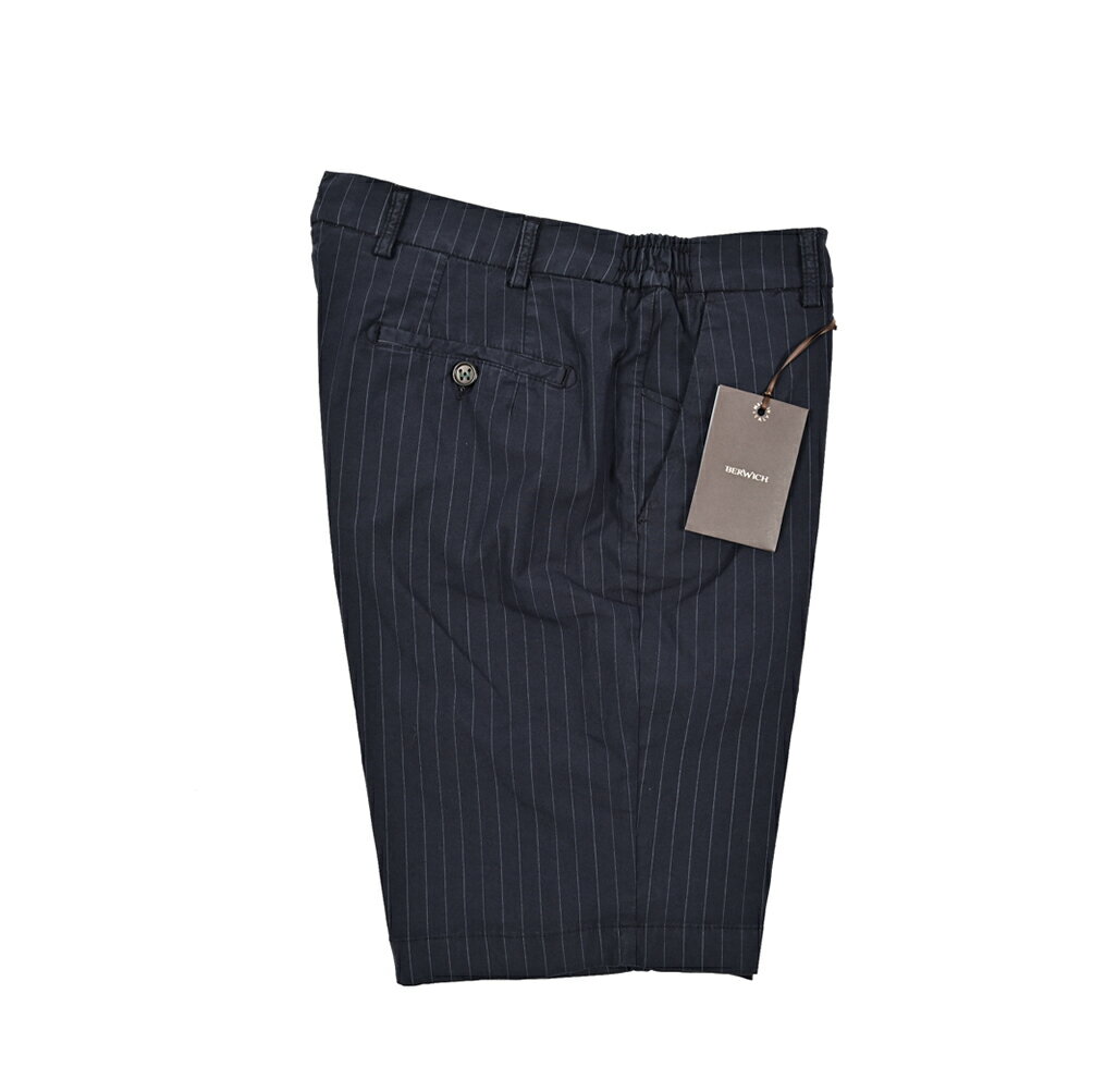 Rakuten - 【SALE】 ベルウィッチ BERWICH BER_MUDA ELAX-GD バミューダ ショーツ ノータック ハーフパンツ ショートパンツ 春夏 メンズ コットンストレッチ ストライプ ネイビー イタリア ブランド MADE IN ITALY