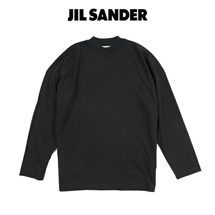 樂天商城 - ジルサンダー JIL SANDER 【2026-27年 秋冬新作】 BOXY FIT ボクシーフィット モックネック ジャージーTシャツ ロンT カットソー ドロップショルダー 長袖 メンズ コットン 100% ブラック イタリア ブランド